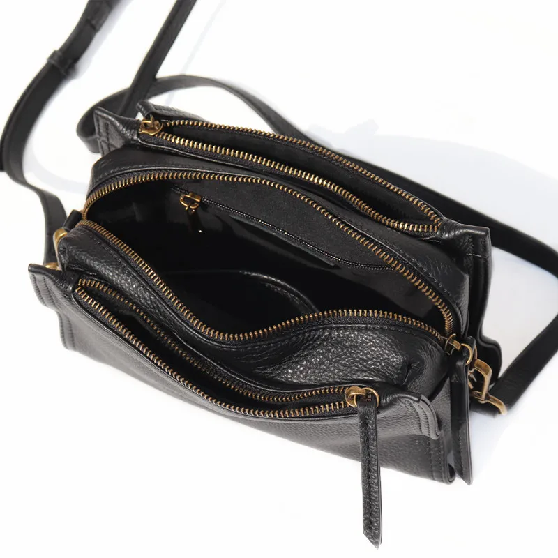 Women's First Layer Cowhide Messenger Bags Casual Shoulder Crossbody Bag Soft Real Leather Multi-Pocket Design Small Square Flap