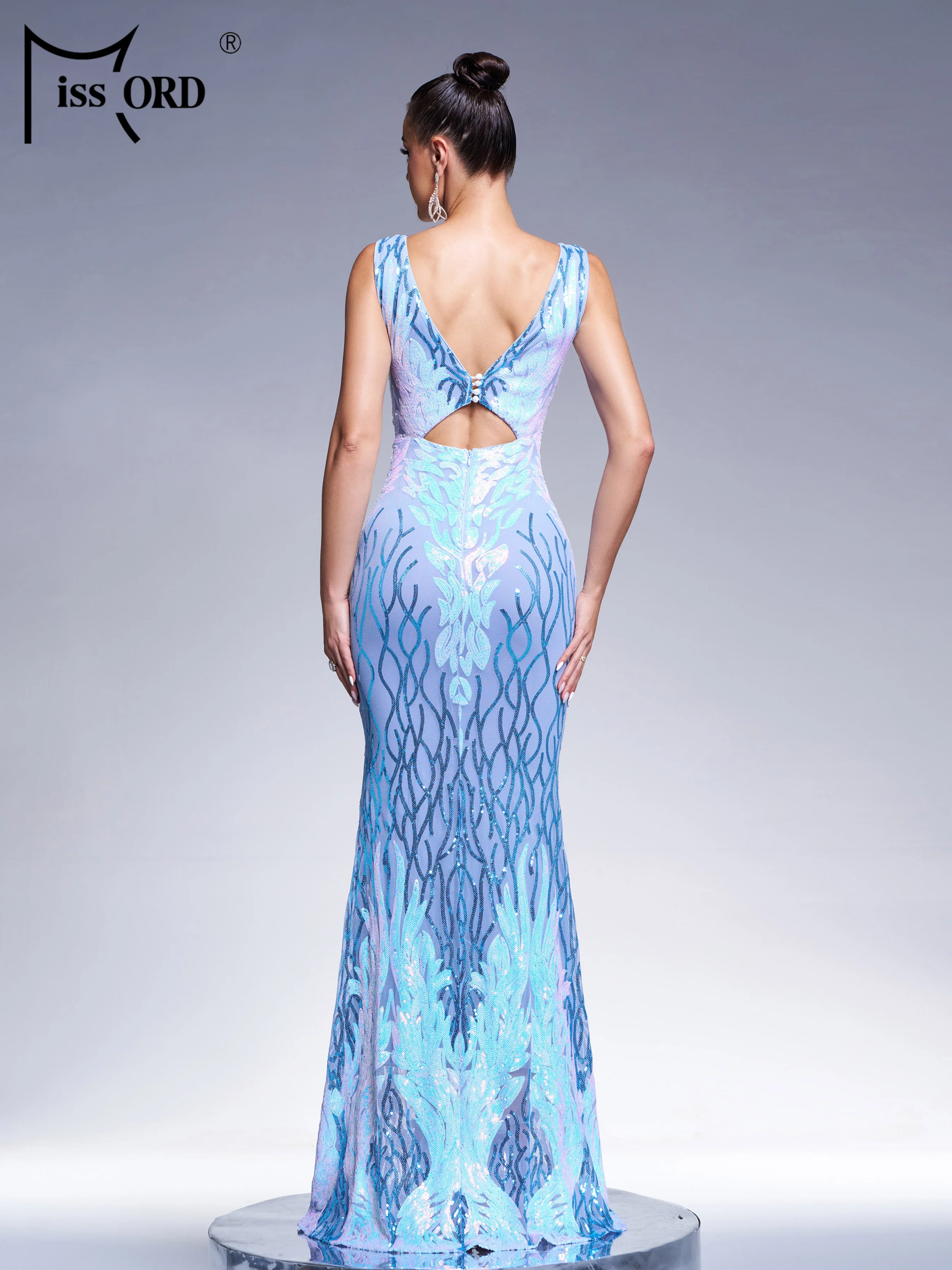 Missord New V Neck Cutout Vestidos Sequin Mermaid Evening Gown Wedding Birthday Party Formal Occasion Cocktail Maxi Prom Dresses 2