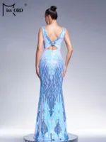 Missord New V Neck Cutout Vestidos Sequin Mermaid Evening Gown Wedding Birthday Party Formal Occasion Cocktail Maxi Prom Dresses 2