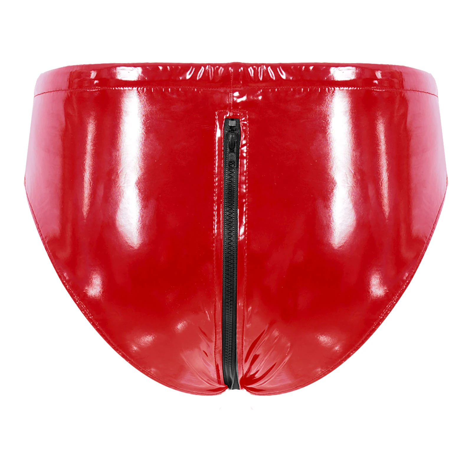 Mens Glossy Drawstring Low Waist Zipper Briefs Panties Wet Look Patent Leather Underpants Underwear Club Stage Show Costume