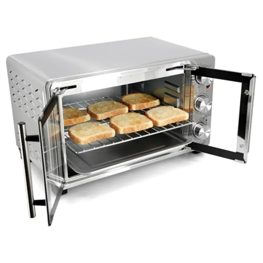 26.4 Quart French Door Multi-Function Stainless Steel Electric Toaster Oven with Temperature Timer Control and Broil Bake Toast
