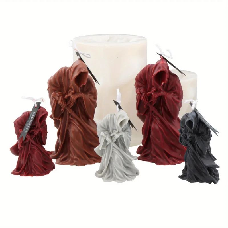 1pc Halloween Draw The Knife Death Silicone Candle Mold DIY Handmade Aromatherapy Gothic Terror Skull Candle Plaster Soy Wax