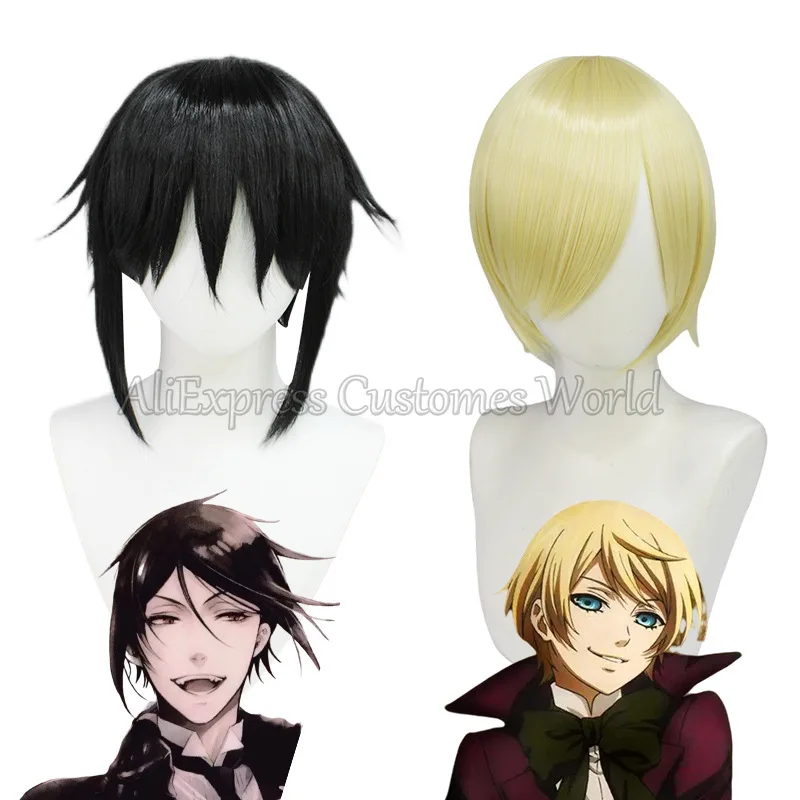 Anime Black Butler Sebas Parrucche Cosplay Capelli Sintetici Straight Alois Trancy Cosplay Parrucca Cap Accessori Di Halloween