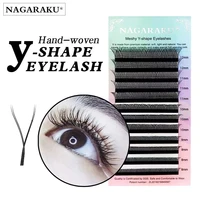 NAGARAKU YY Shape Hand Woven Premium Soft Light Natural Eyelashes Extension Supplies Makeup Mesh Net Cross False  Individual 1