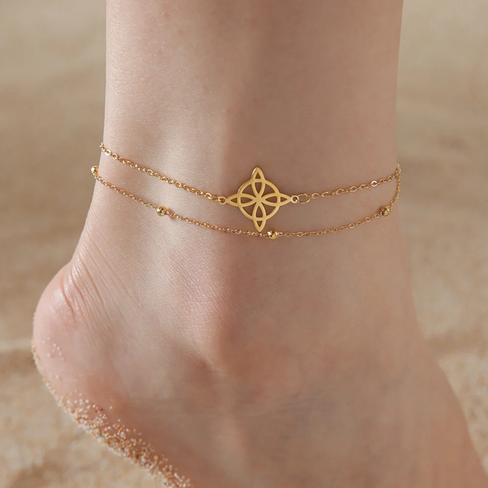 Lucktune Witchcraft Witch Knot silver anklet bracelet ankle chains beads anklet fashion accessories Pendant Anklets for Women Stainless Steel Anklet Summer Accessories Beach Jewelry