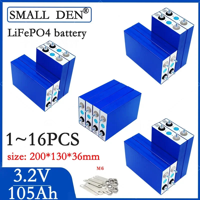 

1-16pcs 3.2v 105Ah Lifepo4 battery, A-grade lithium iron phosphate, suitable for 12v 24V camping, golf, yacht, solar wind power