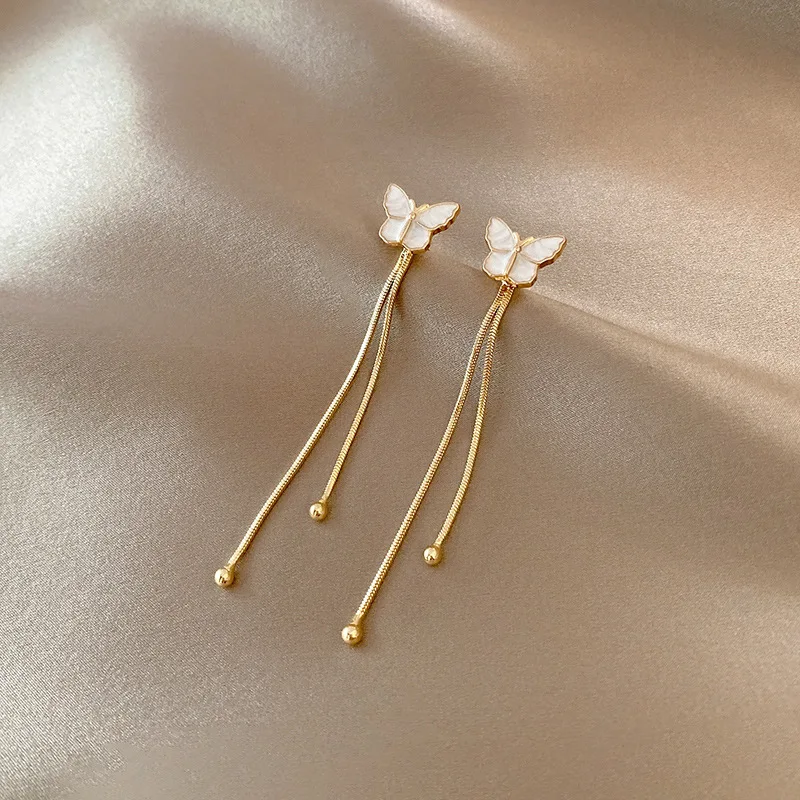 Korean Gold Color Long Tassel Earrings For Women Fashion Crystal Butterfly Heart Star Dangle Earring Lady Elegant Party Jewelry