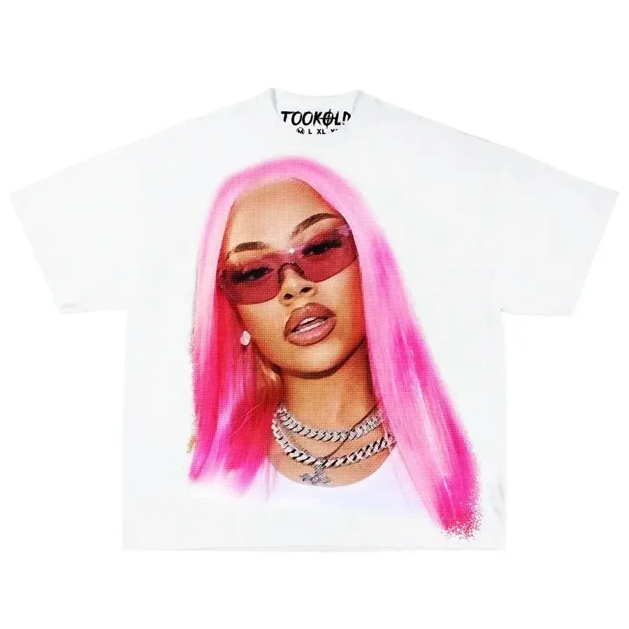 thumbnail image 1 of Camisetas de estilo hip hop con estampado de retrato de cabeza grande de moda Harajuku para mujer, camisetas de manga corta de gran tamaño con diseño INS Sense, camisetas estilo callejero americano Y2, 1 of 5