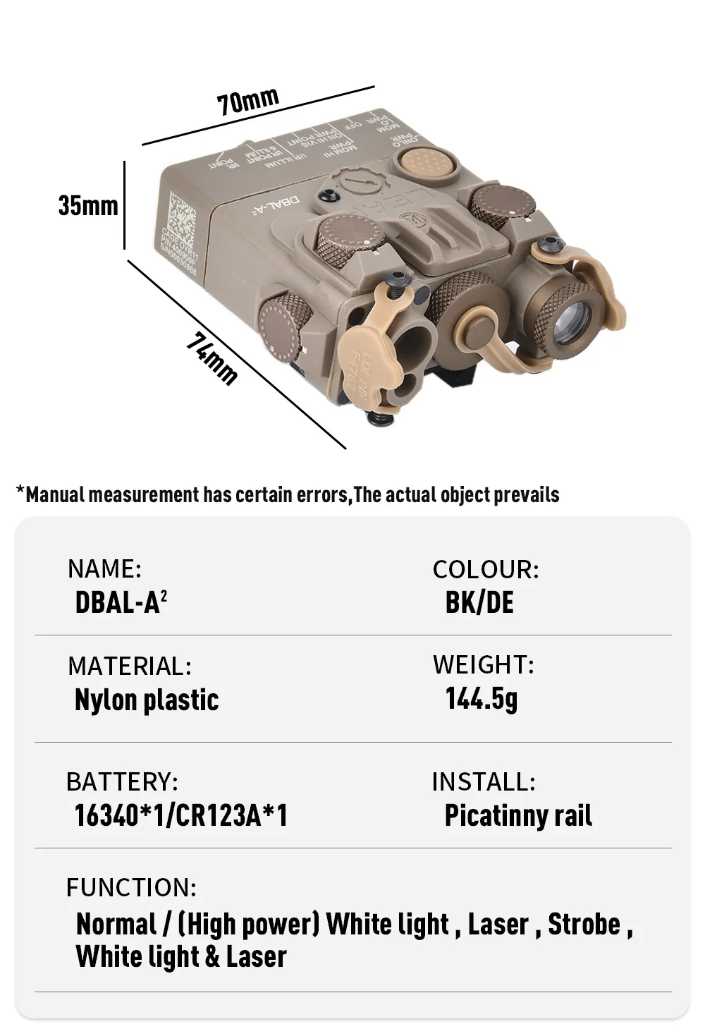 Description Picture 3 of itemTactical WADSN Airsoft DBAL-A2 Simplified Version Indicator Hunting Rifle DBAL Torch Aiming Weapon Strobe Lights Fit 20mm Rail