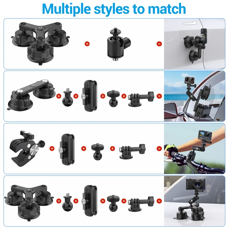 Kit Supporto Auto A Tripla Ventosa Per Action Cam – Bastone Invisibile 1,2m Per Insta360, GoPro, DJI Osmo