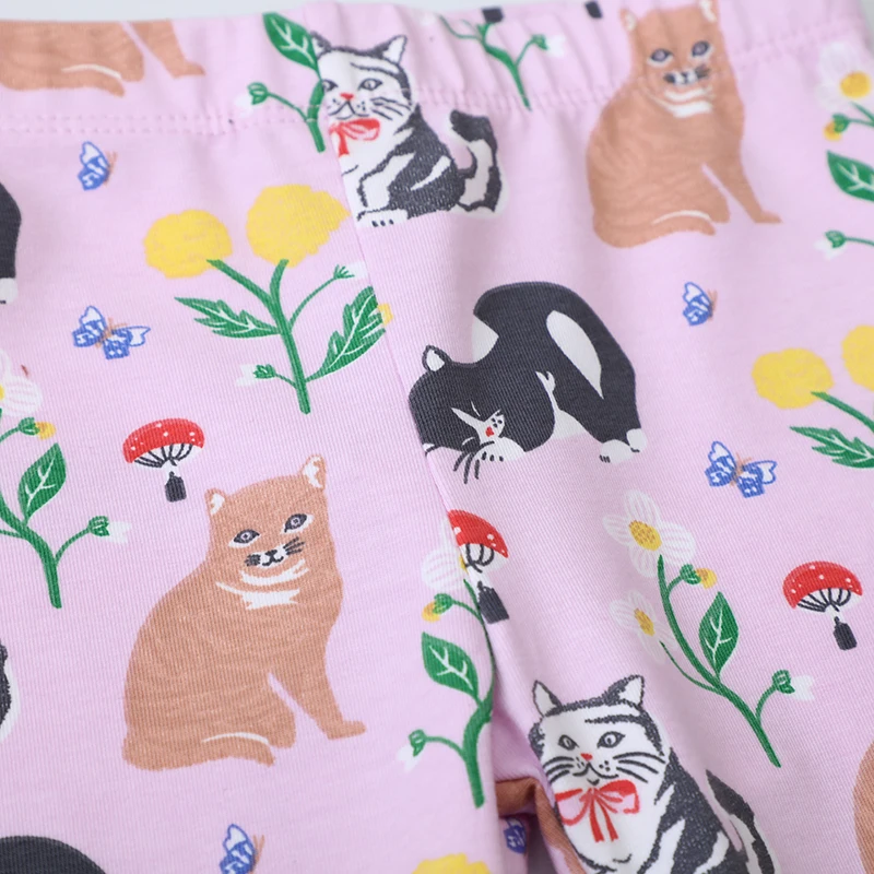 Baby Girls 2025 Autumn Spring Purple Pants Cartoon Flowers Cats Leggings Cotton Trousers Toddler Kids Clothes