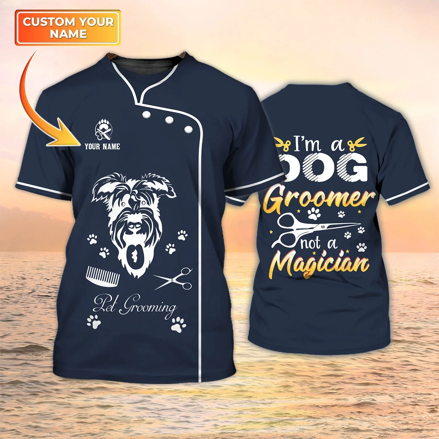 Neueste Sommer männer T-shirt Hund Groomer Pesonalisierte Name 3D Gedruckt t-shirt Unisex Casual Tops Hundesalon Salon Uniform DW151 – Detail 14