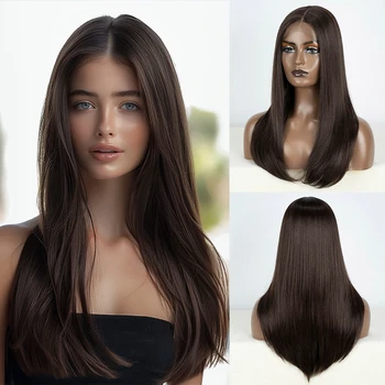 Synthetic Lace Front Wigs Brown Black Color Brunette Shade Bob Straight Wig Hair For Women Lace Wig Heat Resistant Cosplay Wigs 1