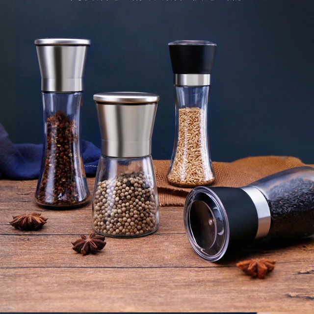 Salt and Pepper Grinders Refillable Stainless Steel Spice Grinder Pepper Shakers Adjustable Coarseness Mills Kitchen Gadgets