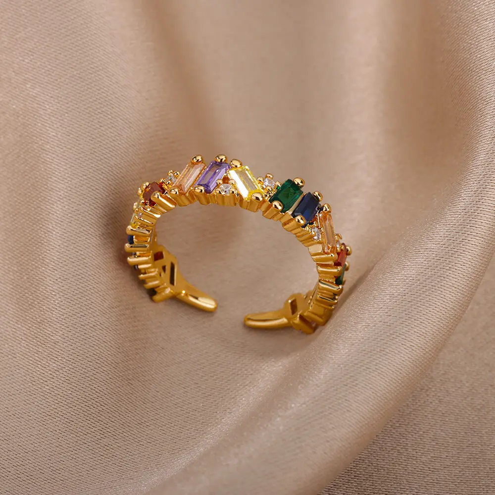 Zircon Stone Rings For Women Stainless Steel Gold Plated