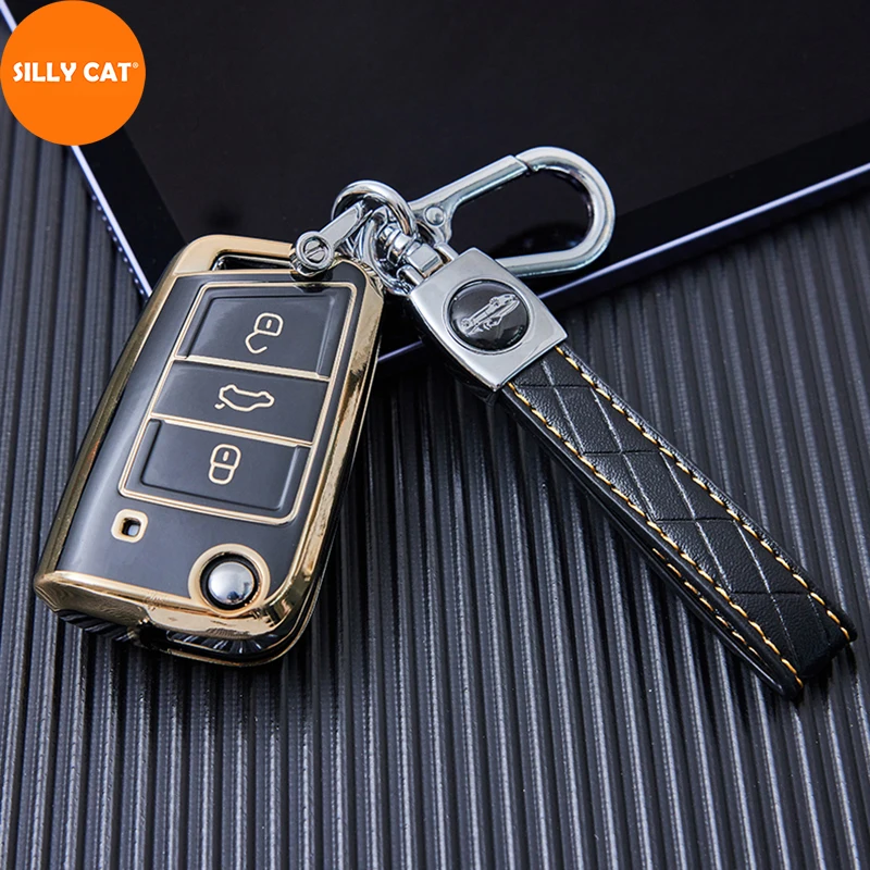 

SILLY CAT TPU Car Key Case Key Cover Protect Shell Bag For VW For Volkswagen Polo Tiguan Passat Golf Jetta Skoda Octavia Golf 7