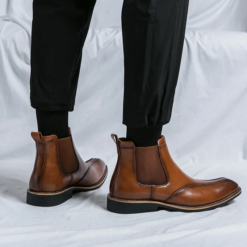 Men Chelsea Boots New Brown Chelsea Boots for Men Ankle Business Square Toe 38-45