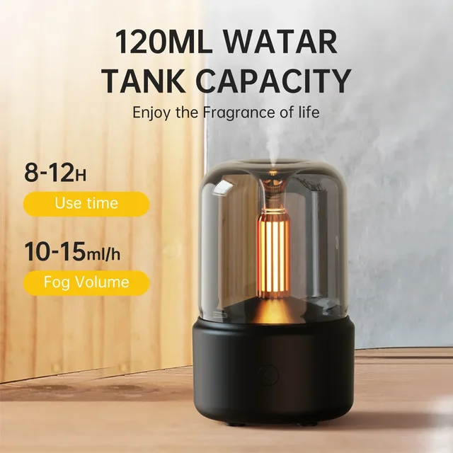 Candlelight Aroma Diffuser Portable 120ml Electric USB Air Humidifier Essential Oil Cool Mist Maker Fogger with LED Night Light 4
