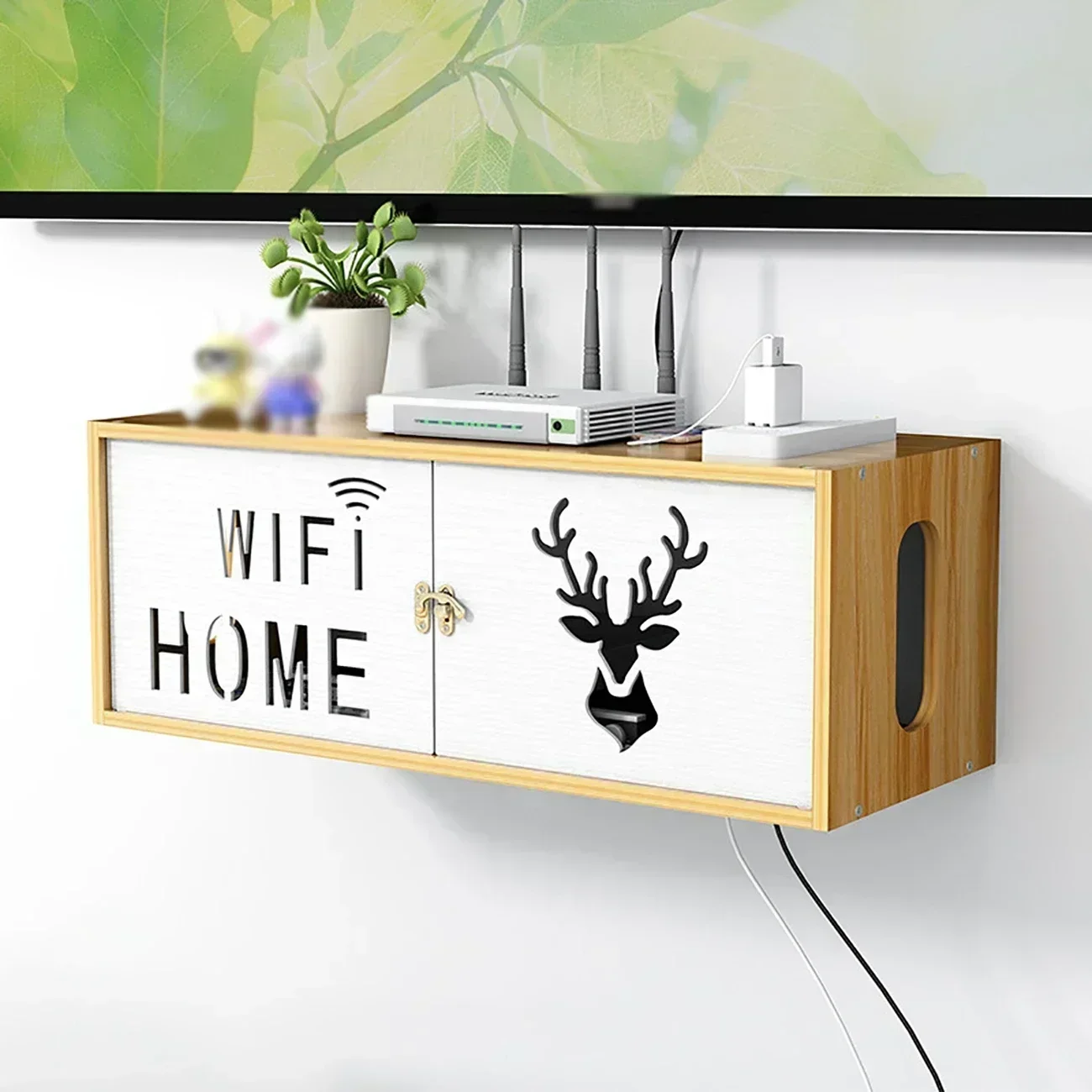 Wireless Wifi Router Storage Box Wall-mounted Wooden Plastic Box Cable Power Wire Plug Organizer Router Storage Shelf cable organizer wall mounted storage box wall mounted organizer power socket organizer