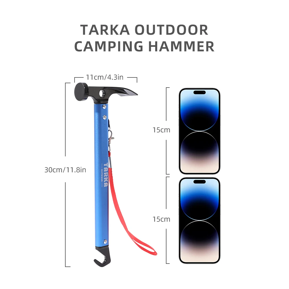 TARKA Camping Hammer with 10pcs Ground Nail Set Lightweight Tourist mallet Tent Peg Stakes Nails Outdoor Tent Gadget Accessories