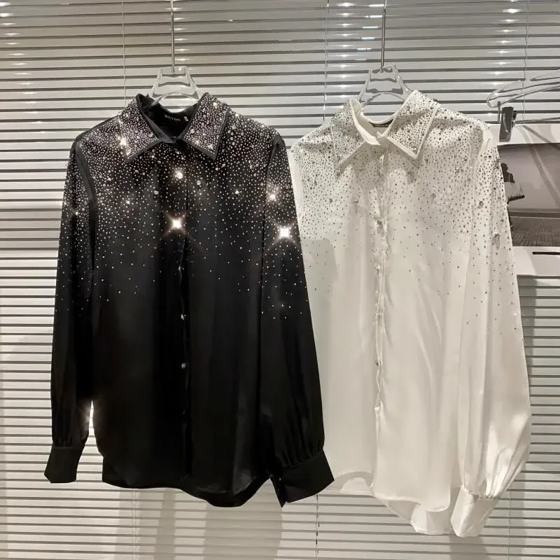 Rhinestone Detail Silk Blouse