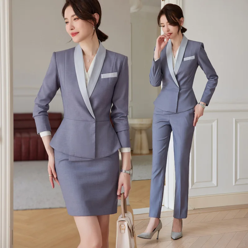 

High-End Business Suit Female 2023 Autumn and Winter New Beautician Work Clothes Hotel Reception Labor Suit