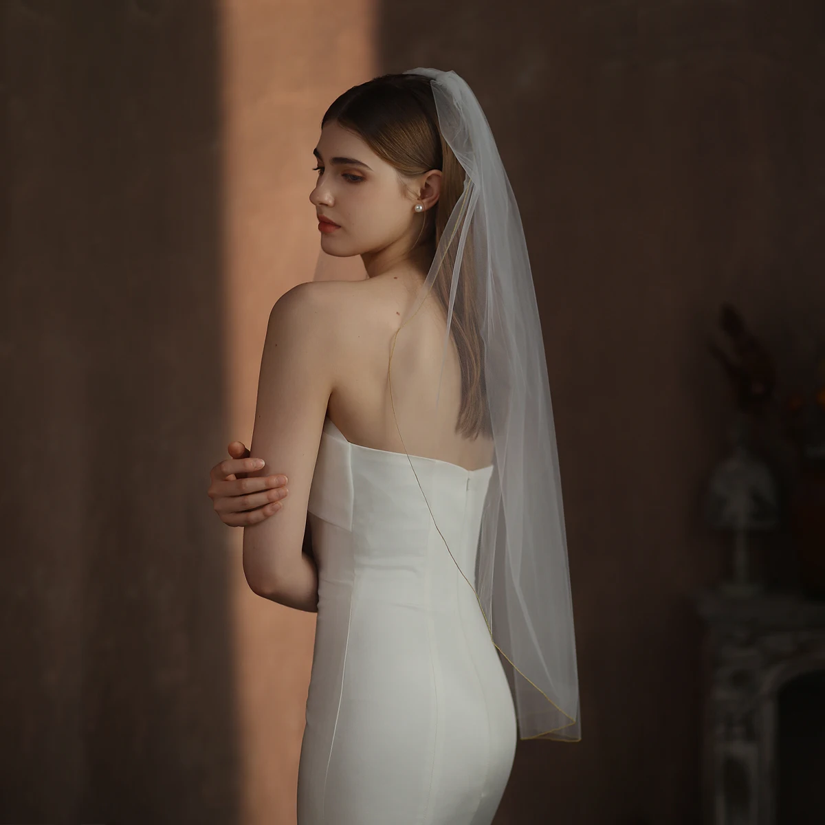 European and American simple single-layer bridal veil wedding travel photo studio style wedding headdress