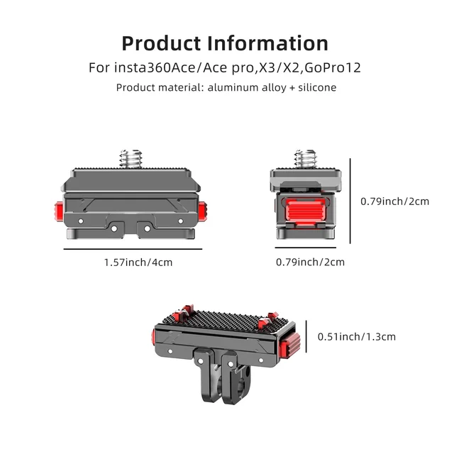 Adaptateur magnétique à dégagement rapide pour Insta360 Ace/Ace Pro ONE X2 Gopro 12 11 10, trépied de caméra d'action, adaptateur QR, plaque de montage 2