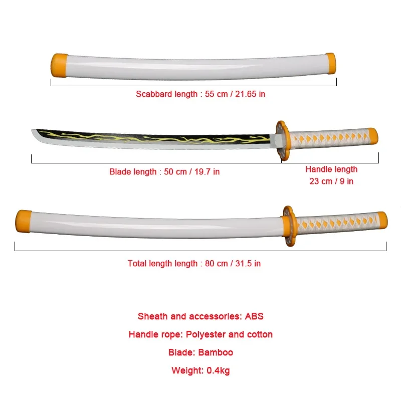80cm Demon Slayer Katana Bamboo Blade Role-playing Weapons Props Halloween Costume Props with Belt and Sword Holder 3