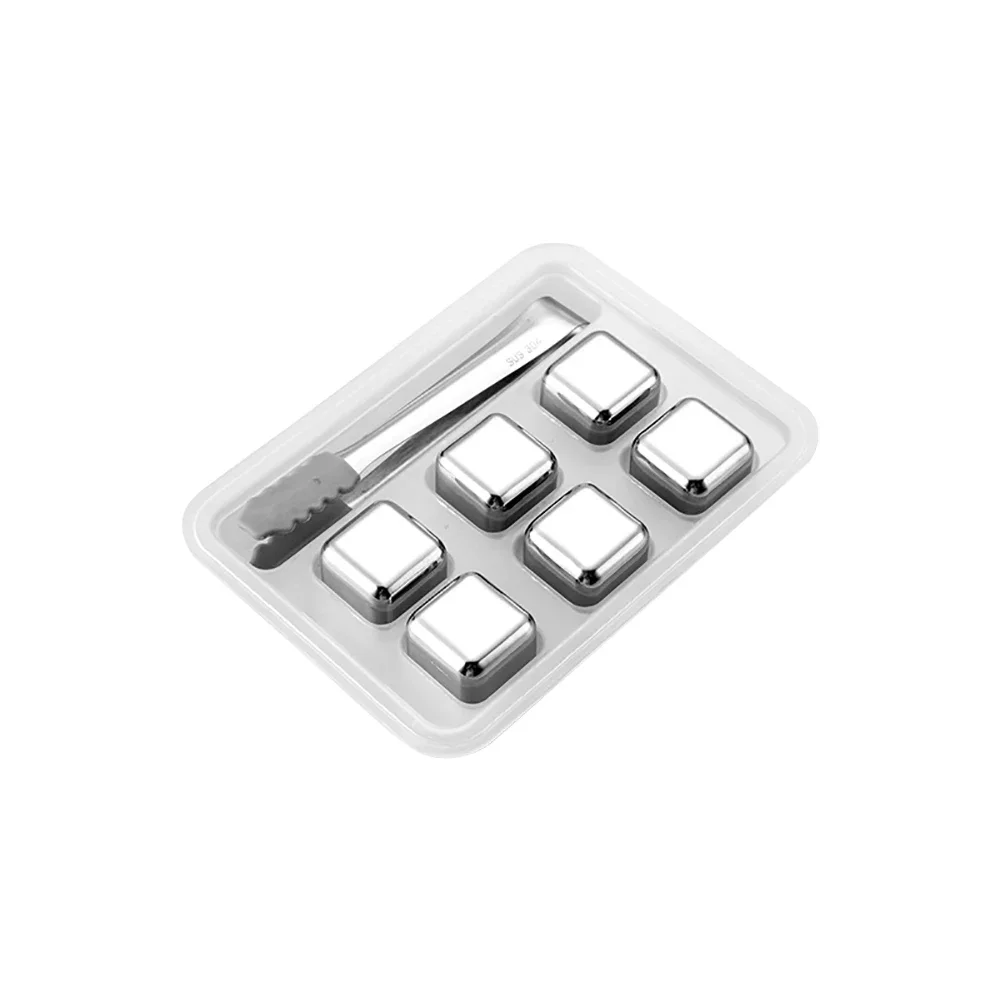 Ice Cubes Whiskey Stones 6 Piece Reusable Whiskey Ice Cubes Set with Silicone Head Tongs and Ice Cube Trays 304 Stainless Steel Cubes