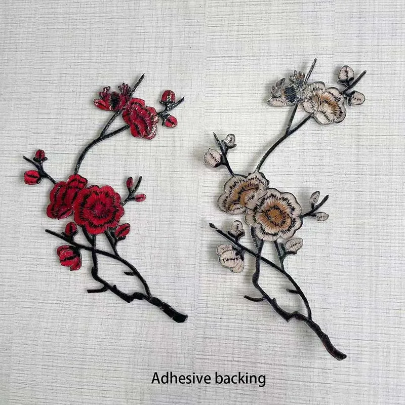 17*8CM / Stoff Pflaumenblüte 3D-Blumen bestickte Applikationen Eisen auf Aufkleber, Patch Vetement Thermocollant für Kleidung, Kleider – Detail 3