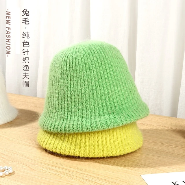 New 9 Colorways New Knitted Solid Rabbit fur Winter Hat For Woman Soft  Autumn Bucket Cap Best Matched Female Warm Fish Hat Gift - AliExpress