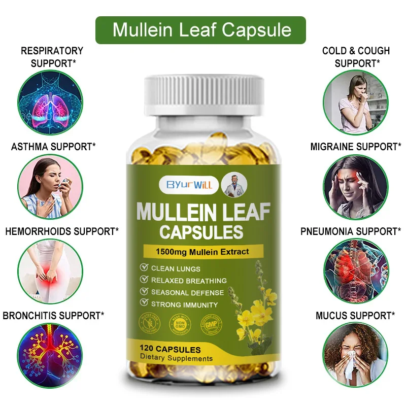 Mullein Leaf Extract Lung Detox Capsules Organic Mullein Extract Capsules Suitable For Lung & Bronchial Cleanse for Smokers Respiratory Health Support Gut Health