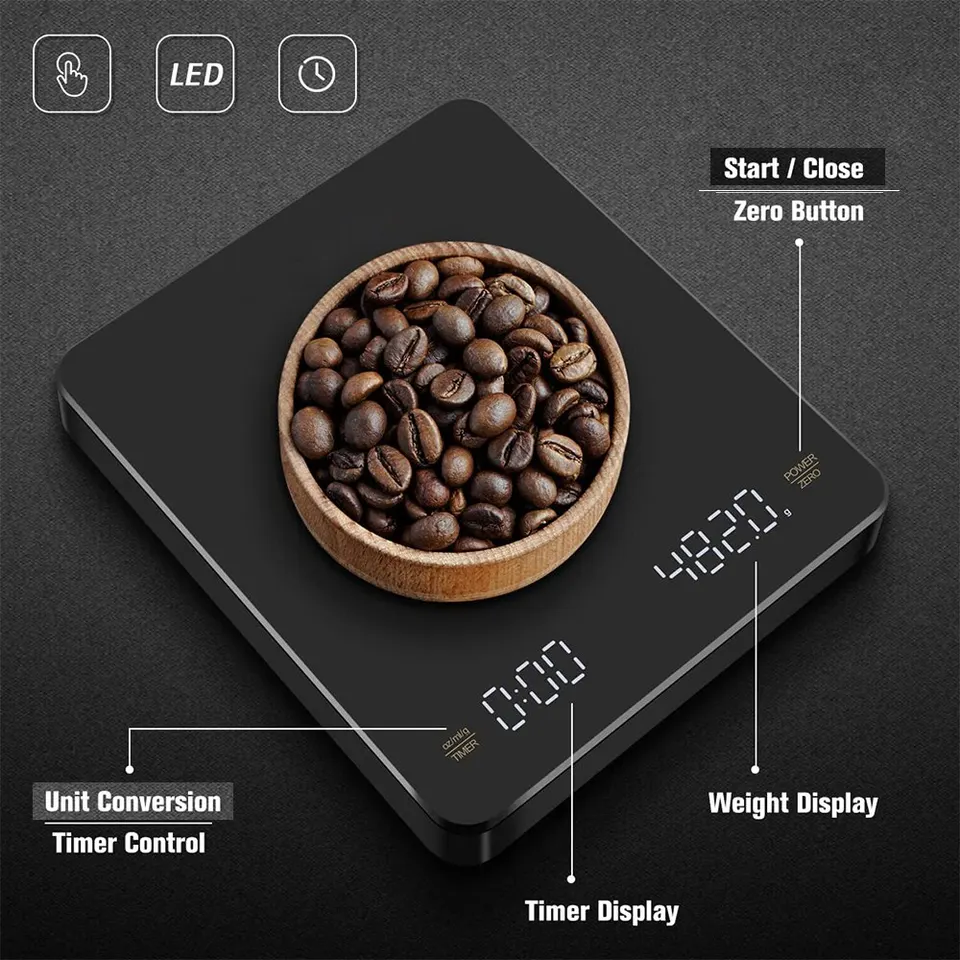 Bilancia digitale per caffè digitale con timer, alta precisione per cibo da cucina multifunzione con funzione