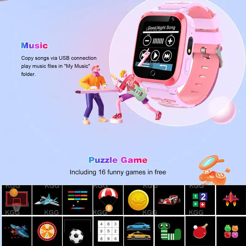 S19 1.7-inch HD Large-Screen Smart Watch Touch Control Children Watch  Built-In Puzzle Games - Black Wholesale