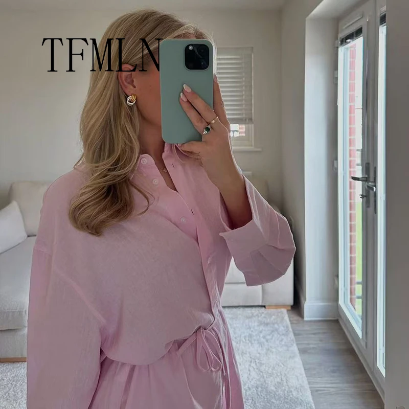 TFMLN Women Fashion Summer Loose Blouses Shirts Female Casual Long Sleeve Tops Shirts Single Breasted Oversized Tops