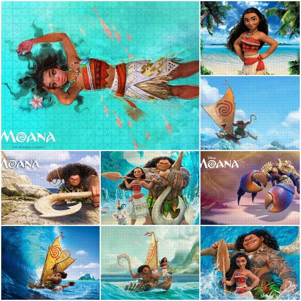 Disney Cartoon Moana Adventure Jigsaw Puzzle 300/500/1000 Pieces Miyazaki Hayao Cartoon Print Wooden Puzzle Decompression Toys