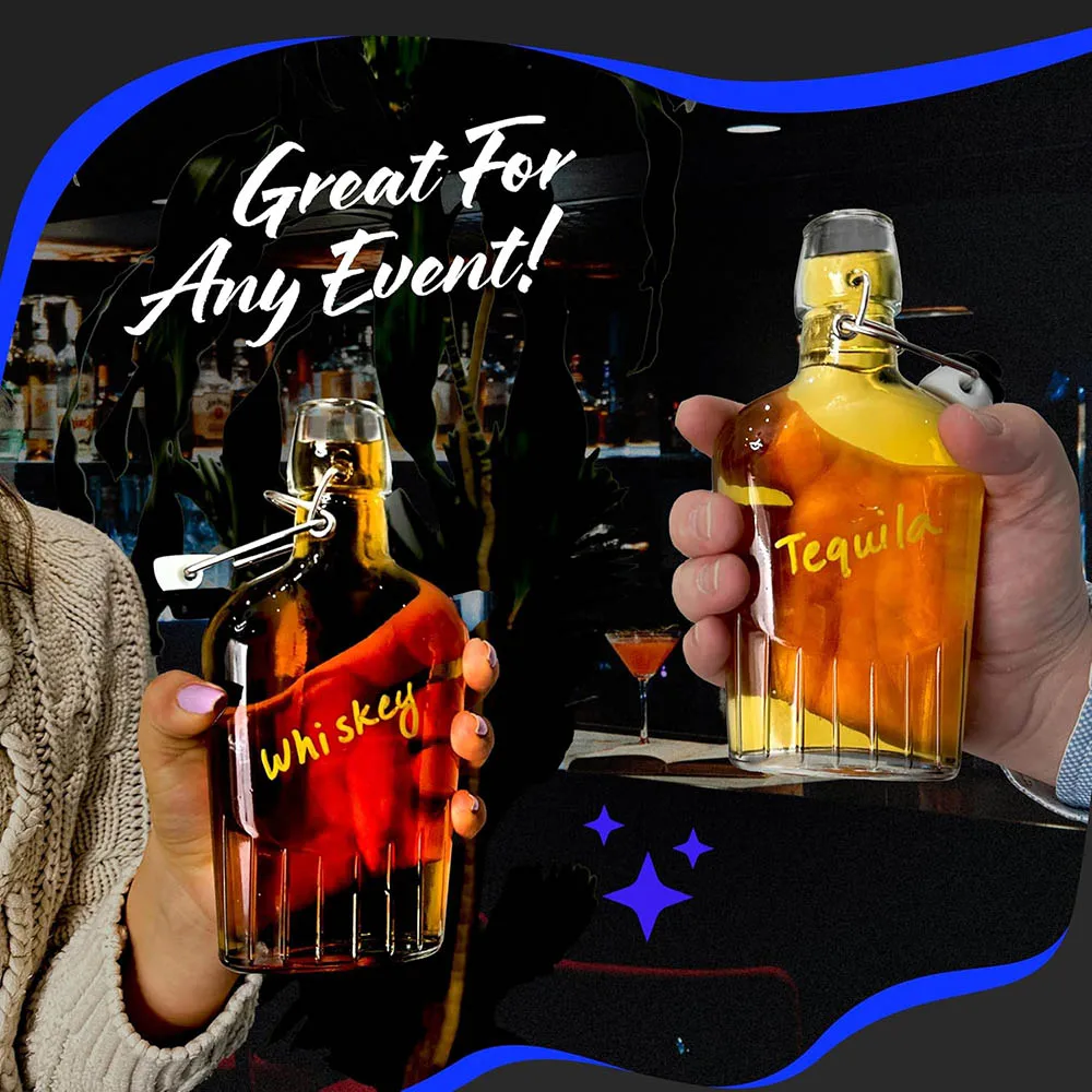 8.5Oz Glass Flask for Liquor Flip Top Glass Bottle Set For Vanilla Extract Bottles,Mini Liquor Swing Top Bottles,Syrup Bottles