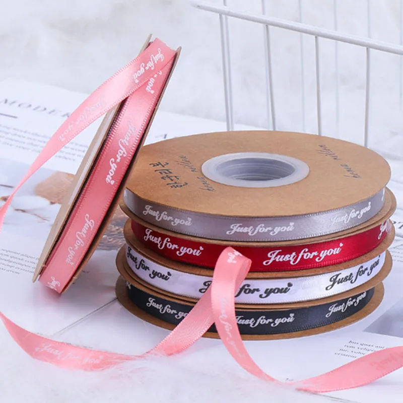 1cm Just For You Satin Ribbons 45Yard Gold print DIY Craft For Valentine's Wedding mother Birthday bouquet gift pack home decor