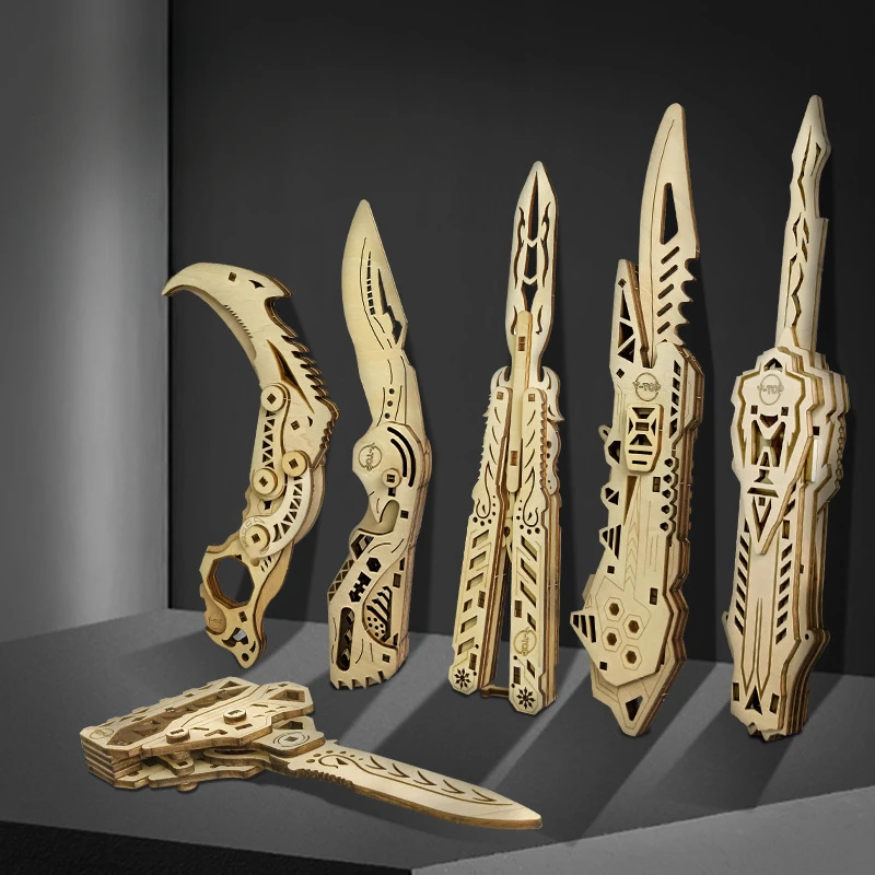 Wooden 3d Puzzle Butterfly Knife Folding Knife 3d Three - Temu