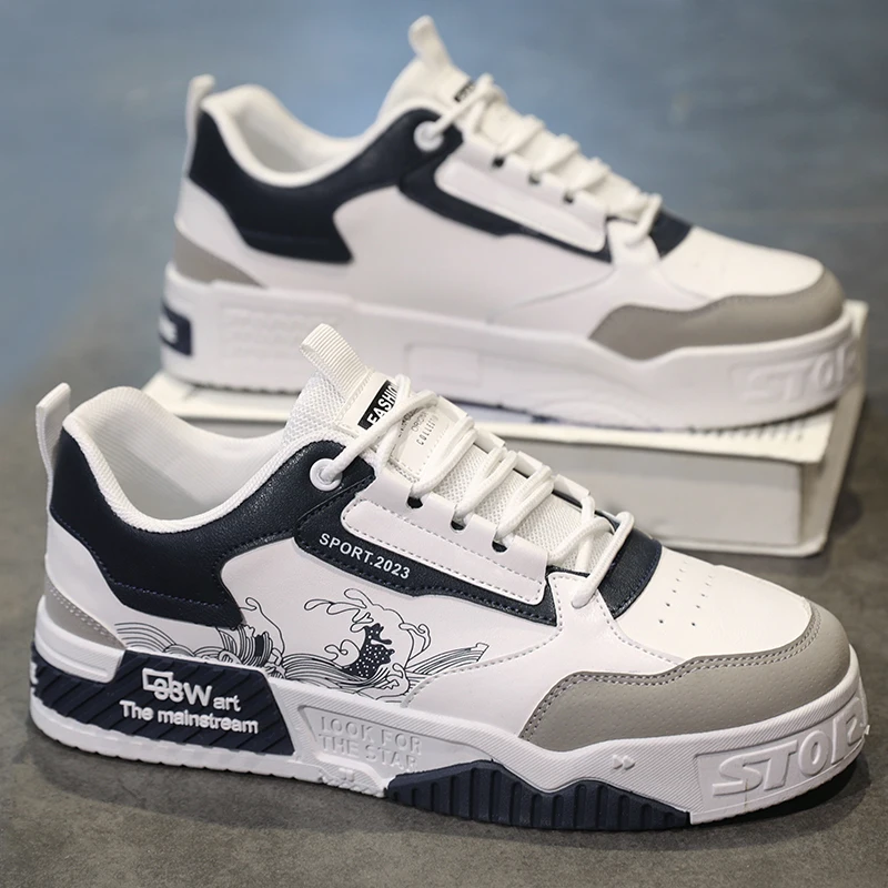 Vulcanized Shoes for Men Flat Comfortable Soft Casual Sneakers Outdoor Sports Fashion Lace-up Leather Skate Shoes Men