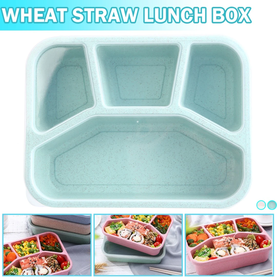 1pc 4 Compartment Lunch Box Kids Adults Food Container Wheat Fiber