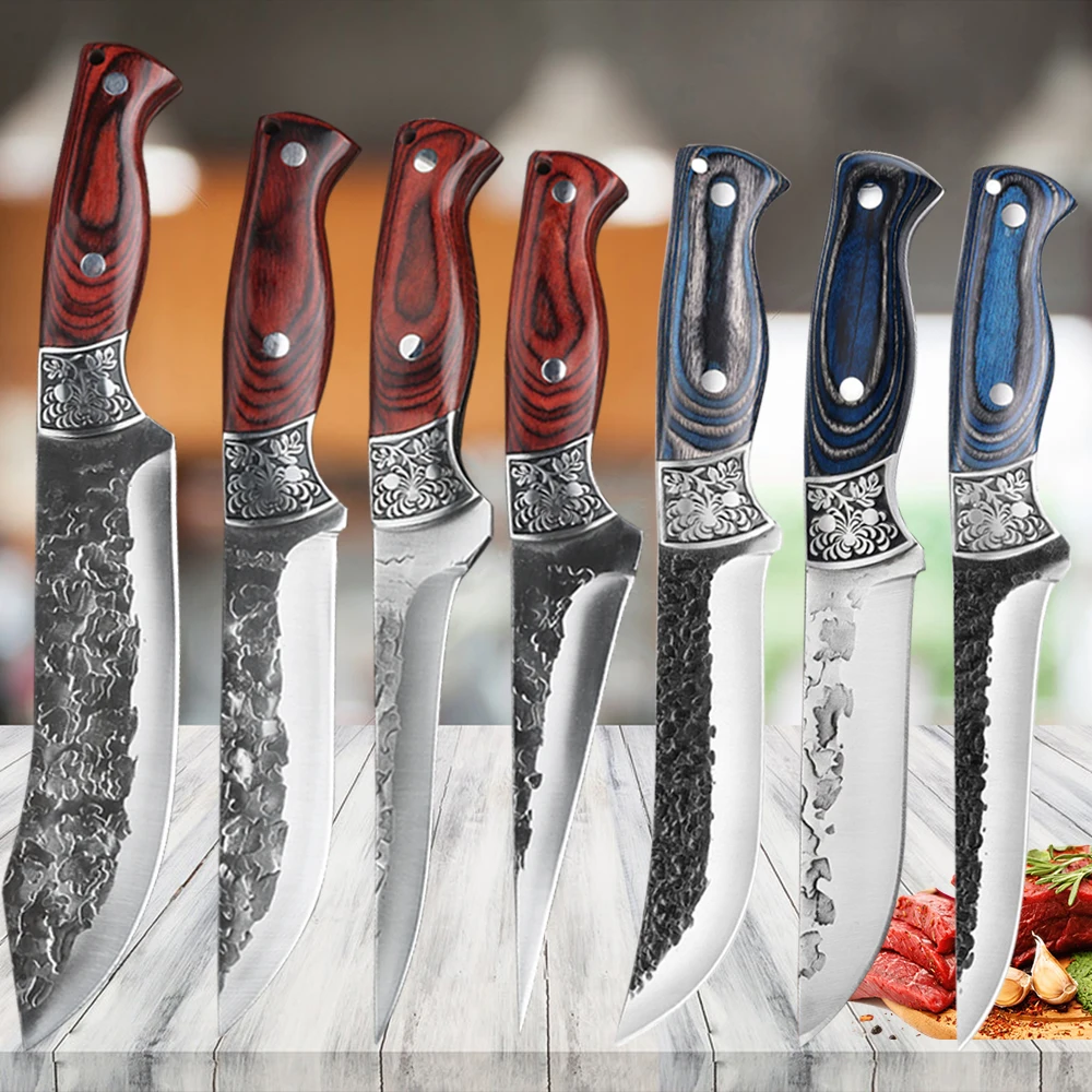 Kitchen Boning Knife Chef Butcher Meat Cleaver Stainless Steel Fruit Paring Knife Cut Meat Pork Beef Fish Cutting Wood Handle