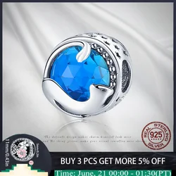 925 Sterling Silver European Blue Zircon Mischievous Cat Beads Charms Fit Original Bracelet Making Fashion DIY Jewelry For Women