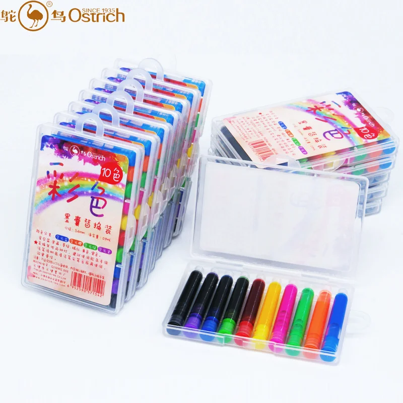 Ostrich 10 Color Ink Sac 3.4mm Caliber Water Straight Liquid Walking Ball Pen Calligraphy Practice Pen Ink Cartridges