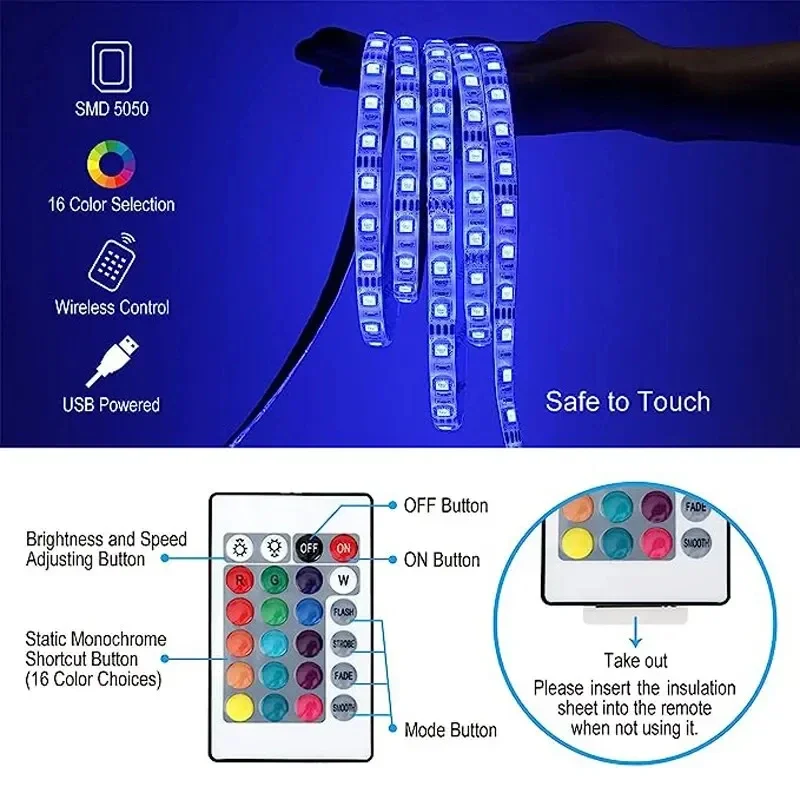 Led Lights for TV RGB 5050 Led Strip Light Bluetooth Control 5V USB Tape Flexible Ribbon for TV Backlight Room Decoration