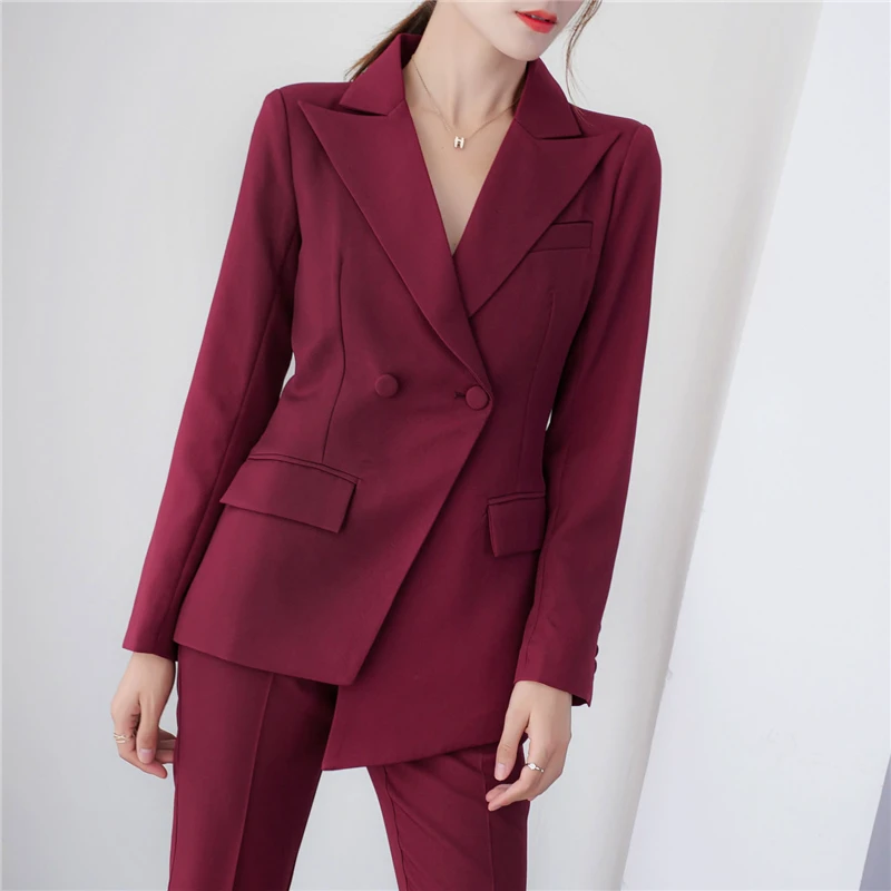 Elegant Business Set Burgundy Slim Fit Double breasted Wedding Bride Mom Formal Party Prom Evening Dress (Jacket+Pants)