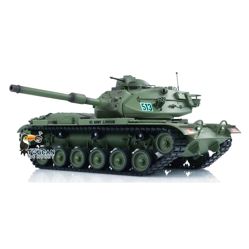 Char RC 1/16 M60A3 Tongde en mouvement, tourelle orientée, illustrant le tir BB et la fumée