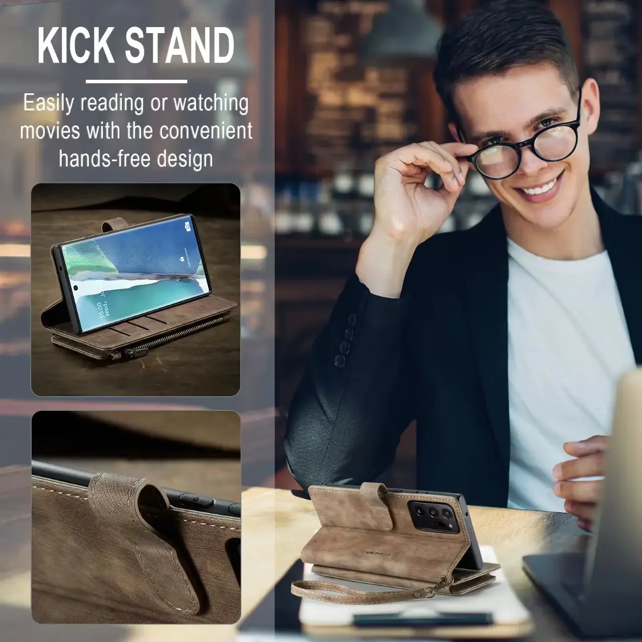 Retro Zipper Wallet Case For Samsung Note 10 Plus Note 20 Ultra Anti-fall Multifunctional Cover Card Slots Coque With Lanyard