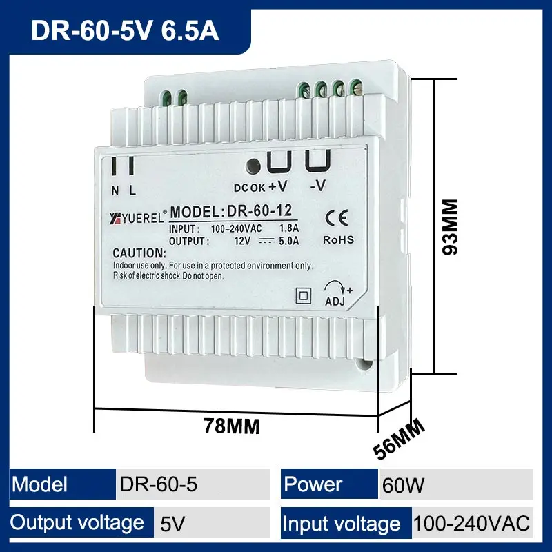 DR 45W 2.8A スイッチング電源 AC-DC シングル出力 産業用 DIN レール DR-4515 DR-15 15W シングル出力 15V DINレール取付型産業用スイッチング電源 1個